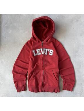 Vintage Y2K Levi's Spellout Red Zip Up Hoodie